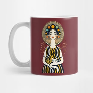 Woman and Cat Gustav Klimt Style Mug